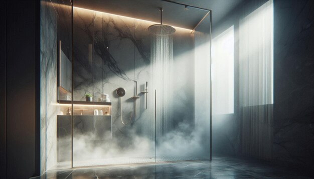 Photo a bathroom with a glass door that says  smoke