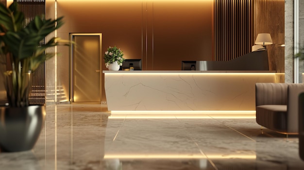 a bathroom with a large white marble counter and a plant on the counter