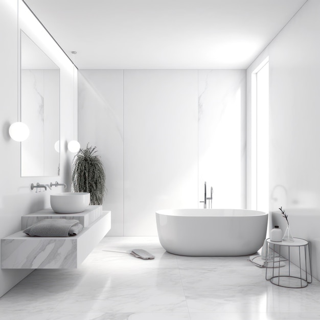 A bathroom with a large white tub and a large white bathtub.