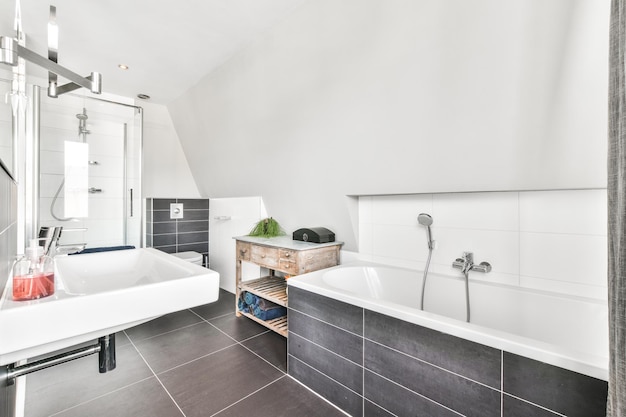 Bathroom with marble walls