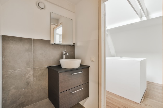 Bathroom with marble walls