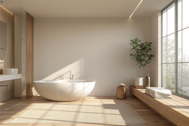 Bathroom with Modern Fixtures and Neutral Colors A minimalist bathroom mockup featuring modern fixtures and neutral colors