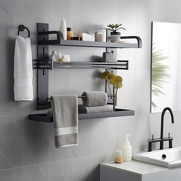 a bathroom with a shelf that says quot bathroom quot and a sink