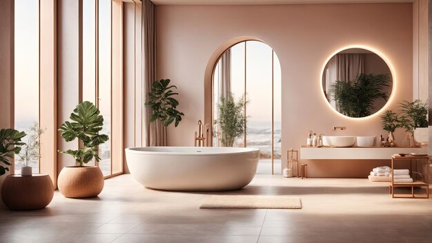 Bathroom with Sink Mirror and Bathtub Digital Rendering by Hendrik van Steenwijk I on Shutterstock