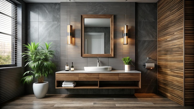 a bathroom with a sink and a mirror above it