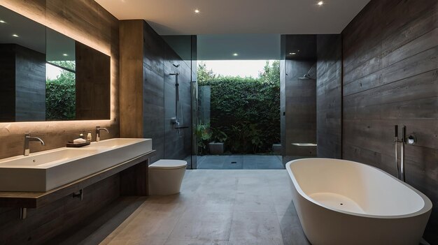 a bathroom with a tub and a bathtub