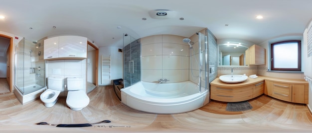 Photo a bathroom with a tub and a tub with a sign that says  master bath