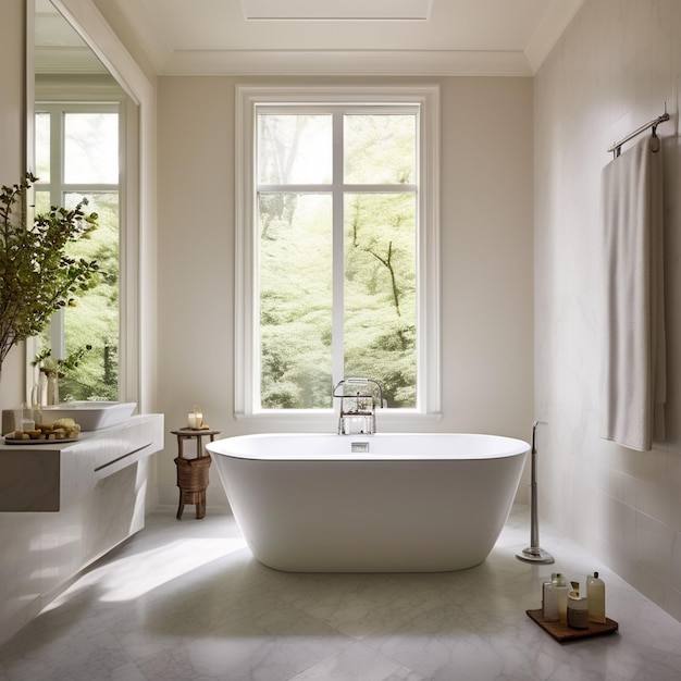 a bathroom with a tub and a window that has the word  spa  on it