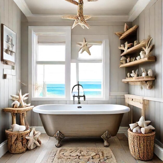 Photo a bathroom with a tub and a window with a towel rack and a towel rack with towels on it