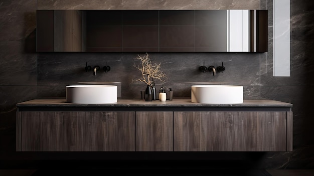 Bathroom With Two Sinks and Mirror Practical and Functional Design