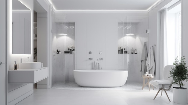 A bathroom with a white bathtub and a shower with a black curtain.