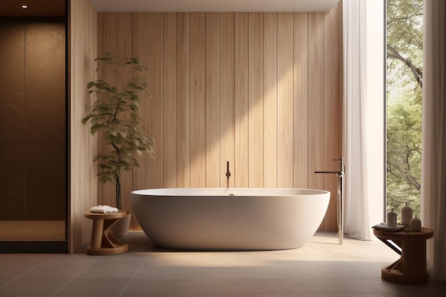 Bathroom with Wooden Sink Bathtub