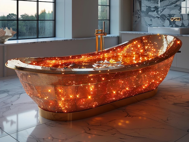 Photo a bathtub with lights on it and a large tub with lights on it