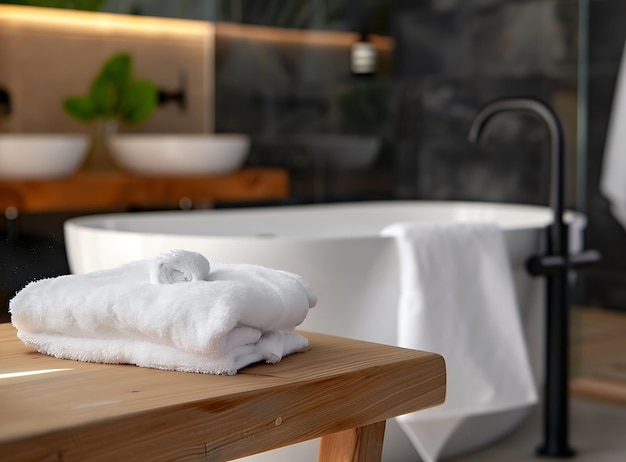 a bathtub with a towel on it and a bathtub in the background