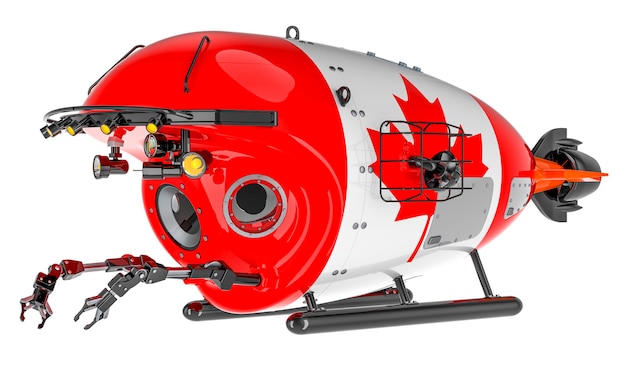 Bathyscaphe with Canadian flag Marine geology oceanography in Canada 3D rendering