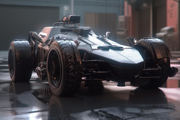 A batmobile car in a garage