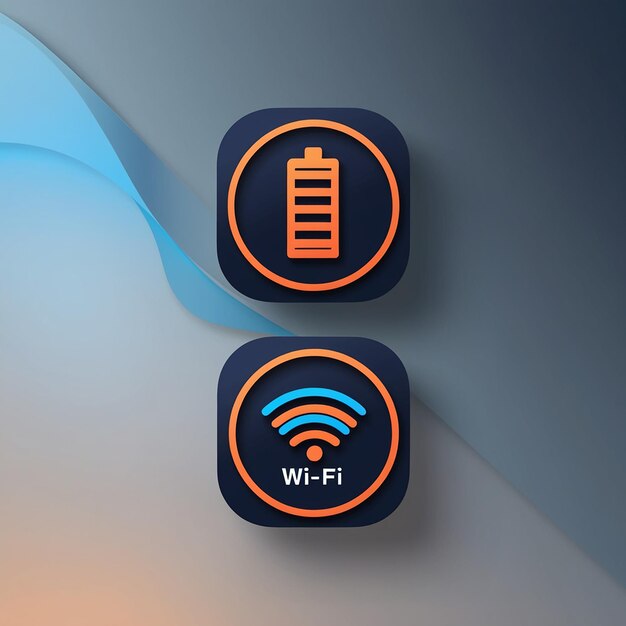 Photo battery mobile network signal and wifi icon set in dark mode with circle battery modern colorful