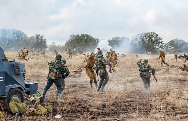 Battlefield. reconstruction of the battle of the second world war. battle for Sevastopol. reconstruction of the battle with explosions.