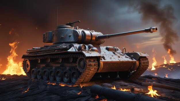 Battlefield Tank amidst Flames