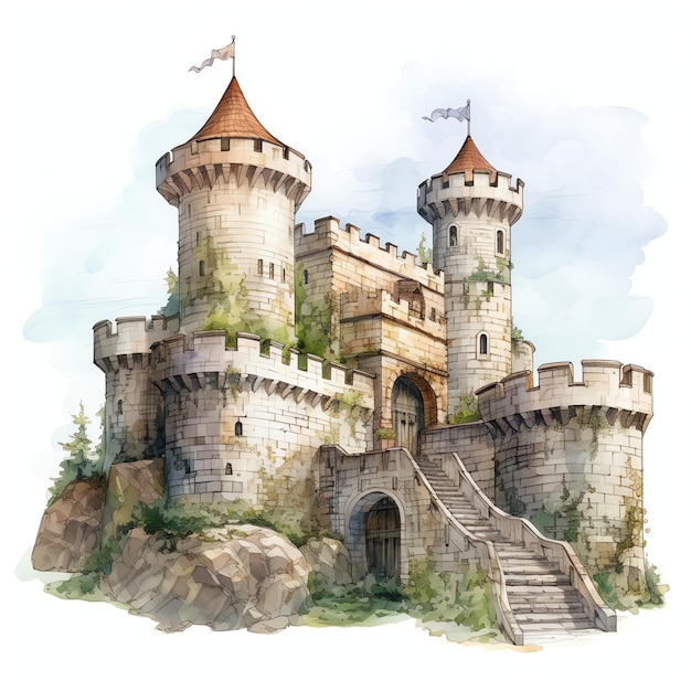 Battlements Medieval watercolor fantasy