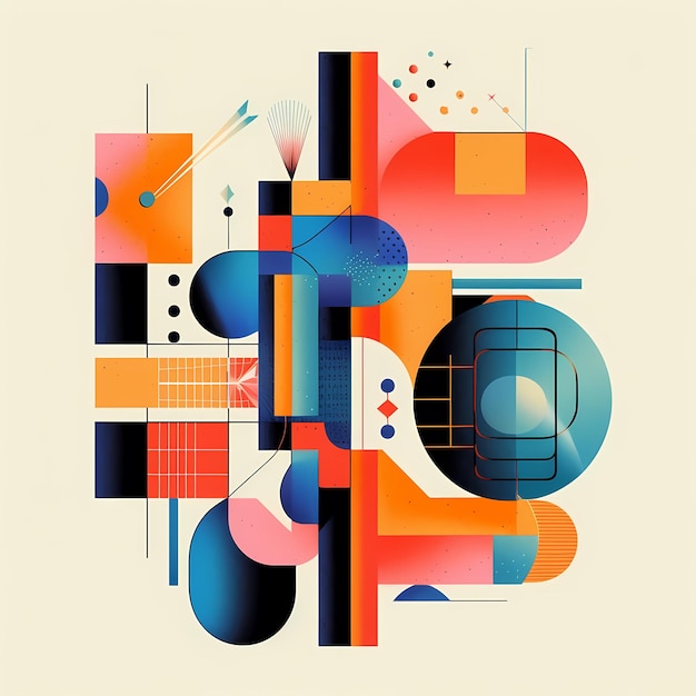 Bauhaus inspired abstract artwork made with design elements and bold geometric shapes for poster cover art presentation prints fabric Generative ai