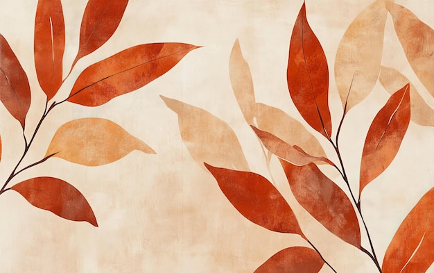 Photo bauhaus painting of abstract leaves in warm