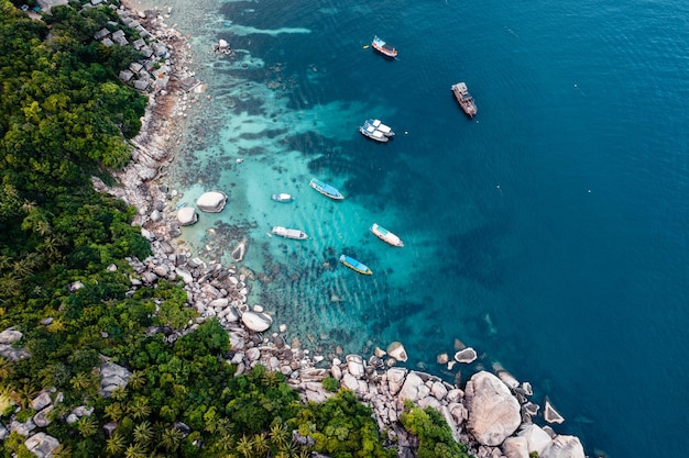 Bay and boats form above in island