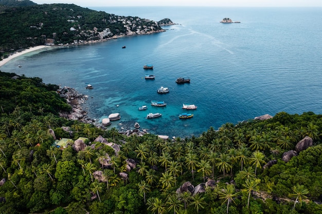 Bay and boats form above in island