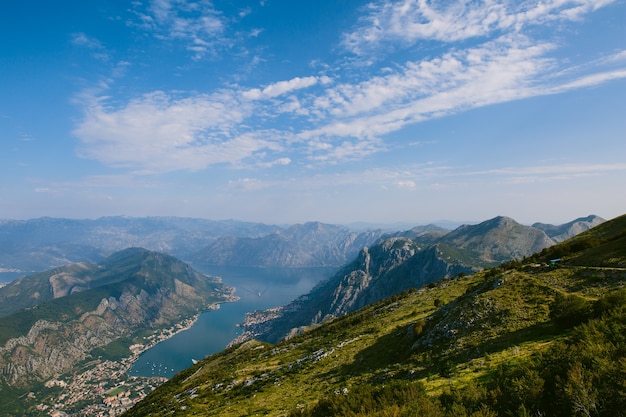 Bay of kotor from the heights view from mount lovcen to the bay