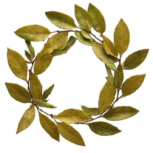 Photo bay leaves fresh bay leaves arranged in a laurel wreath shape with some leaves falling