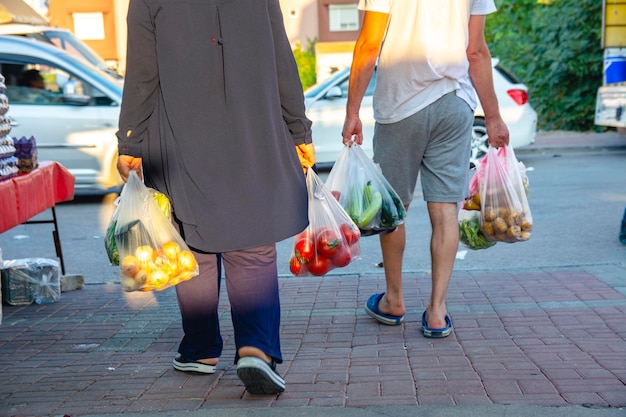 Bazaar in the Turkish city near Alanya people buy groceries vegetables fruits