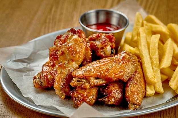 BBQ chicken wings Beer snack Closeup selective focus Noise added in postproduction