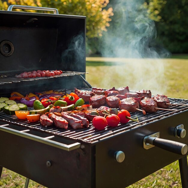 BBQ food party summer grilling meat in the afternoon of weekend happy party of asian people family