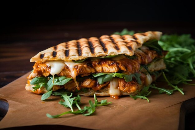 Photo bbq grilled chicken panini sundried