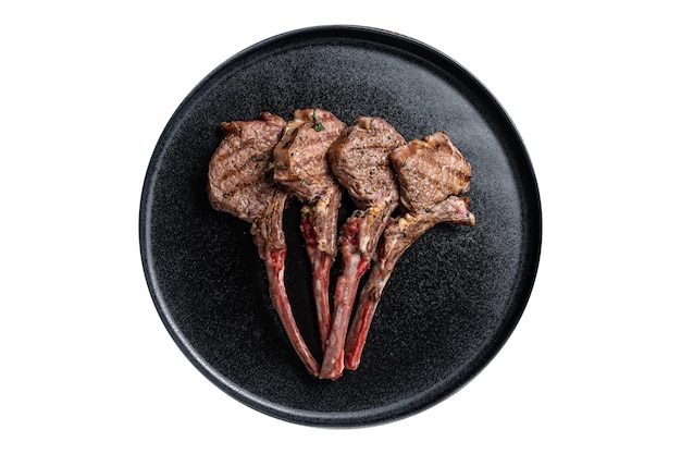 BBQ Grilled lamb chops steaks in a plate Isolated on white background