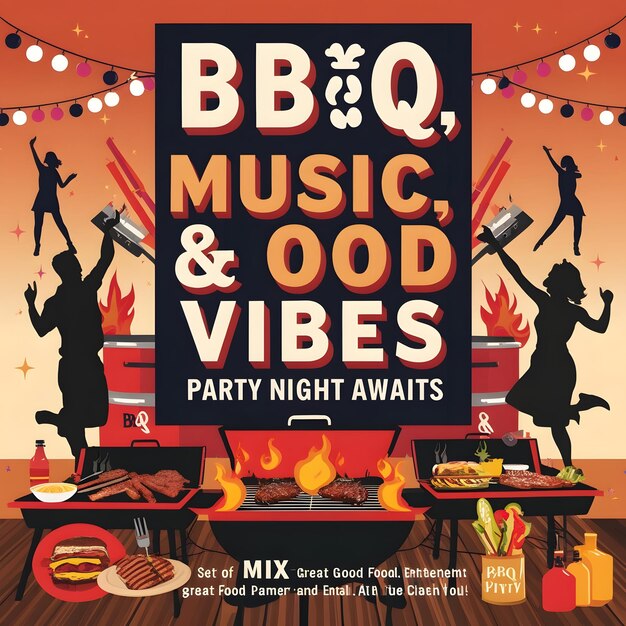 Photo bbq party night poster