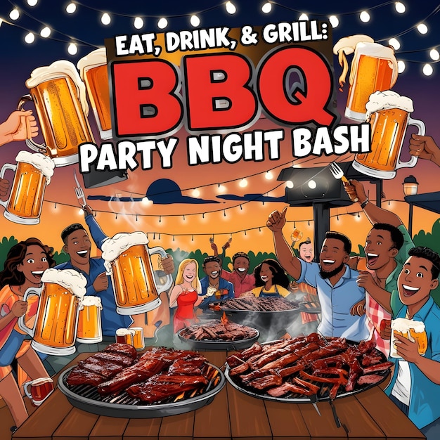 Photo bbq party night poster