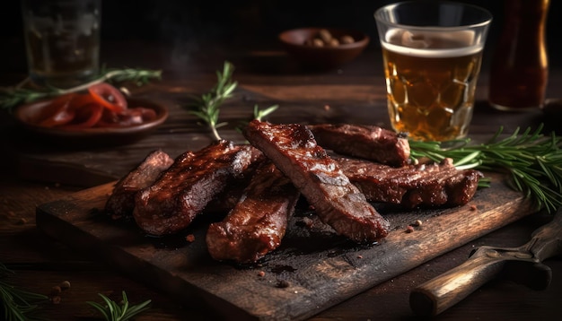 BBQ smoked ribs with a dark background