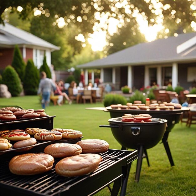 Photo a bbq with a lot of doughnuts on it