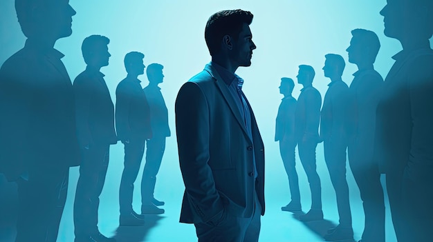 Be different silhouette Young businessman standout of the crowd with Generative AI Technology