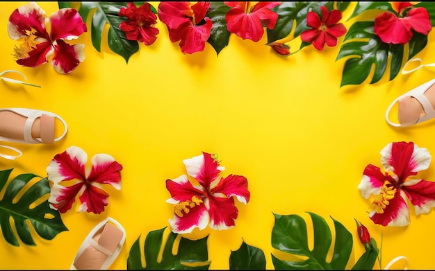 Beach accessories For the traveler on the yellow background