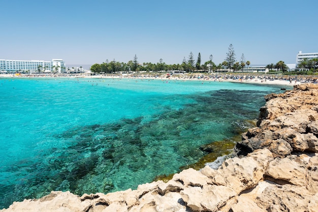 Beach in Ayia Napa Cyprus island Mediterranean Sea Amazing blue green sea and sunny day