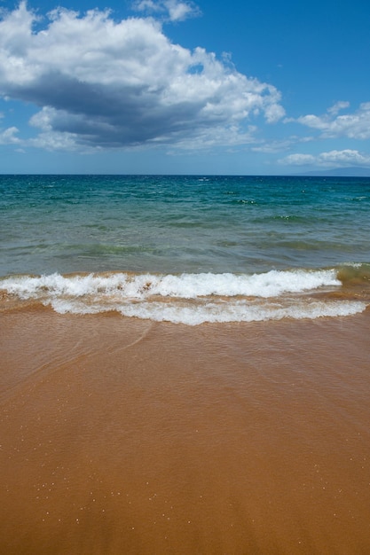 Beach background calm beautiful ocean wave on sandy beach sea view from tropical sea beach