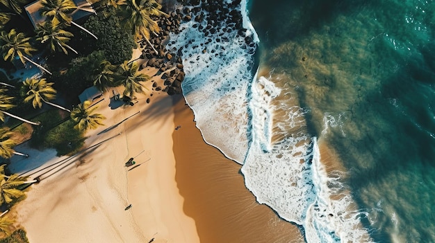 Beach background palm trees waves top down Generative AI