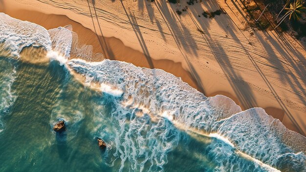 Beach background palm trees waves top down Generative AI