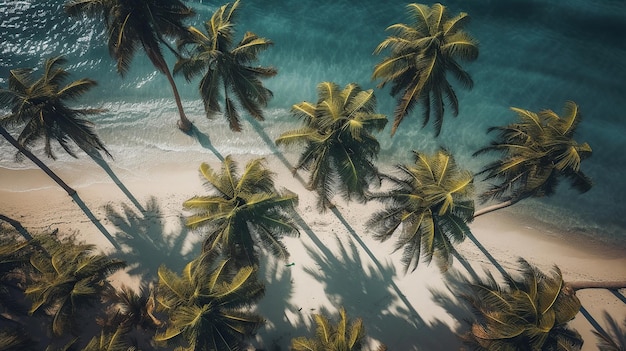 Beach background palm trees waves Top down view Ai Generated Image