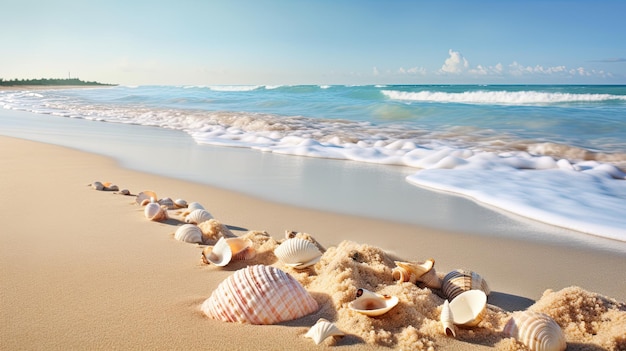 Beach background with shells in the sand