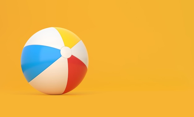 Beach ball on orange background Summer vacation concept 3D render illustration