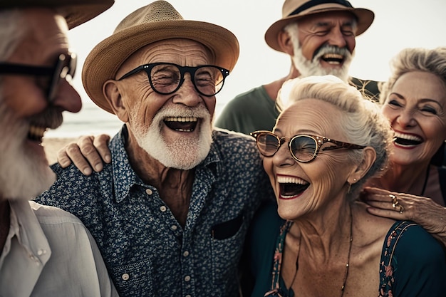 Beach bliss Caucasian seniors basking in sunny days Generative AI illustration