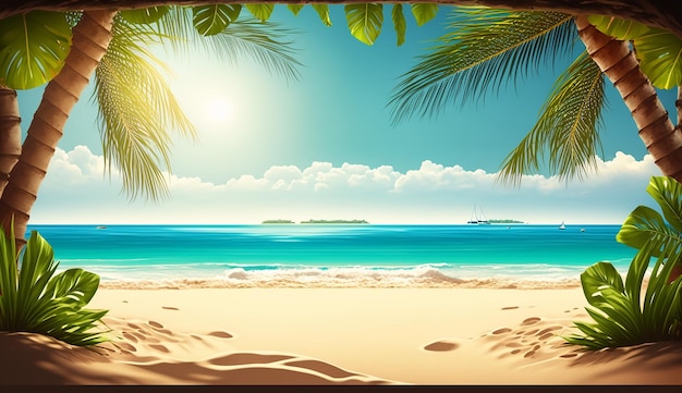 Beach Bliss Summer Travel Background with Palm Trees Generative AI